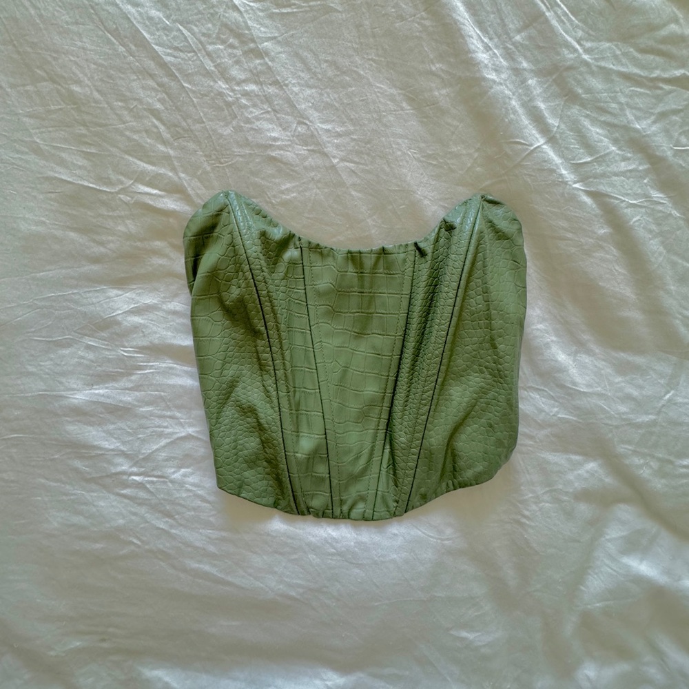 Princess polly faux leather green strapless top